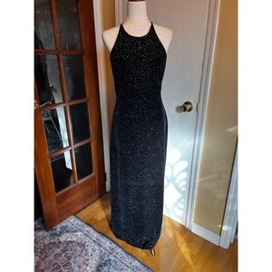Vintage Y2K Reggio Black Velvet and Silver Glitter Halter Prom Dress